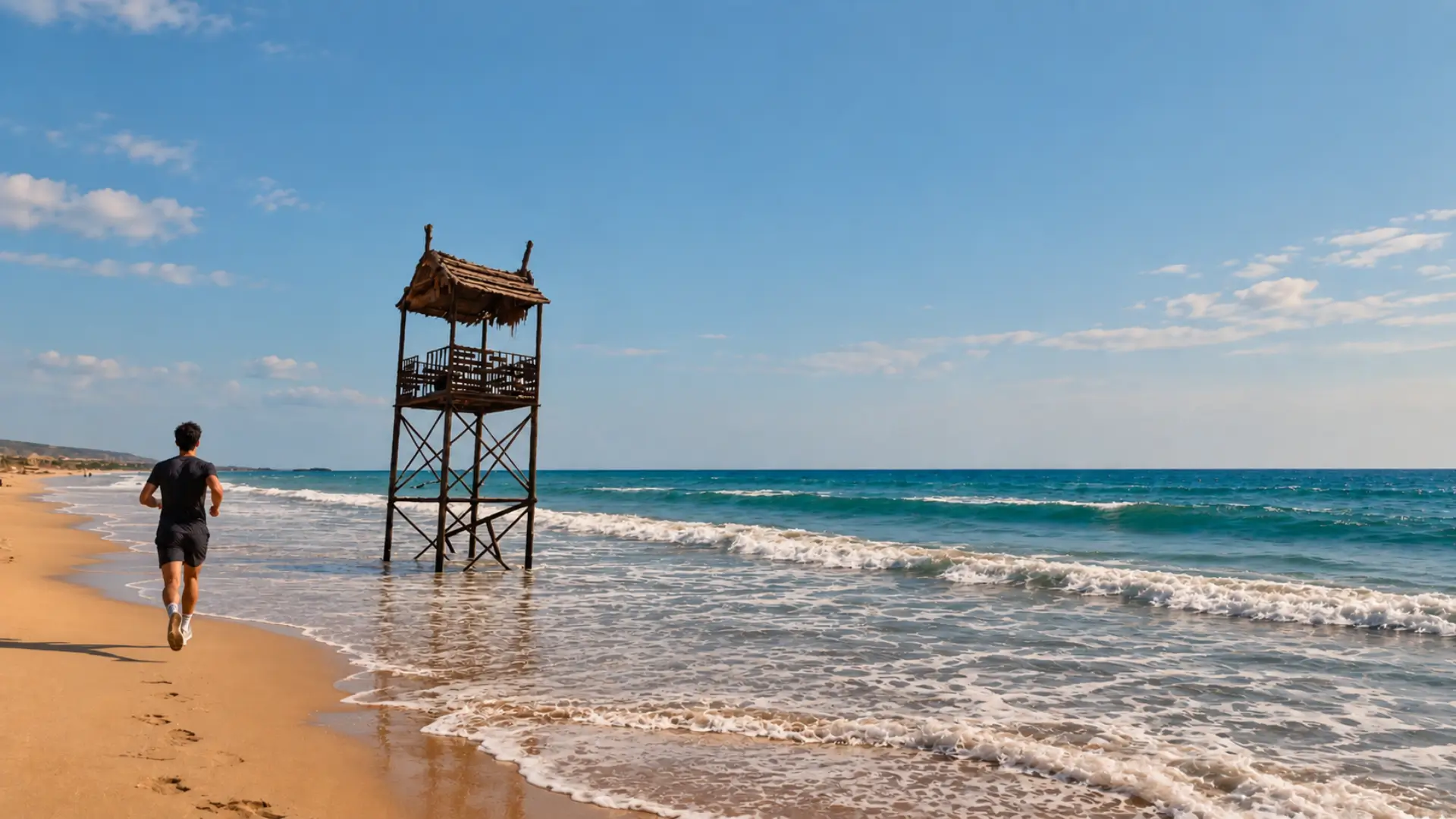 Person running along the beach in the morning