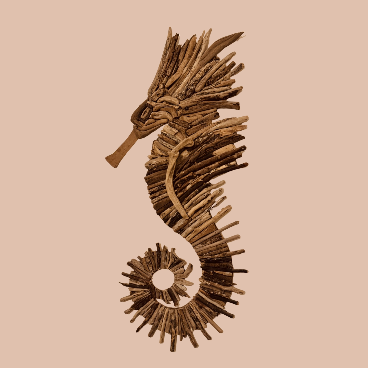 Handmade wooden seahorse decoration inside Vagusta Reset